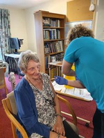 The first Alderney resident to receive her Oxford University/AstraZeneca Vaccination today .